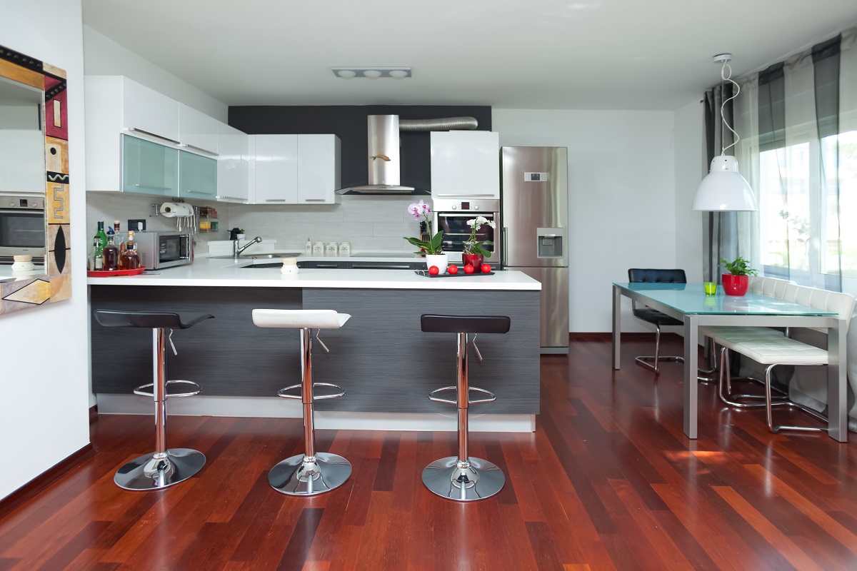 kitchen with bar stools