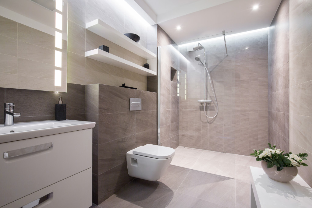 bathroom interior with plant