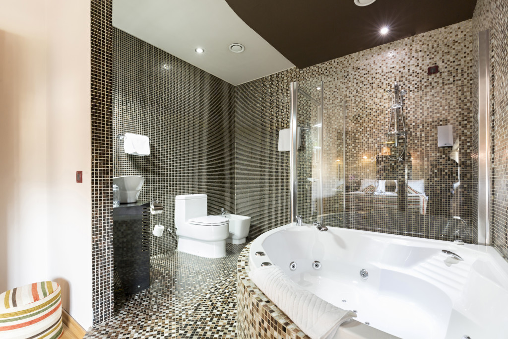 A luxury bathroom in neutral colors