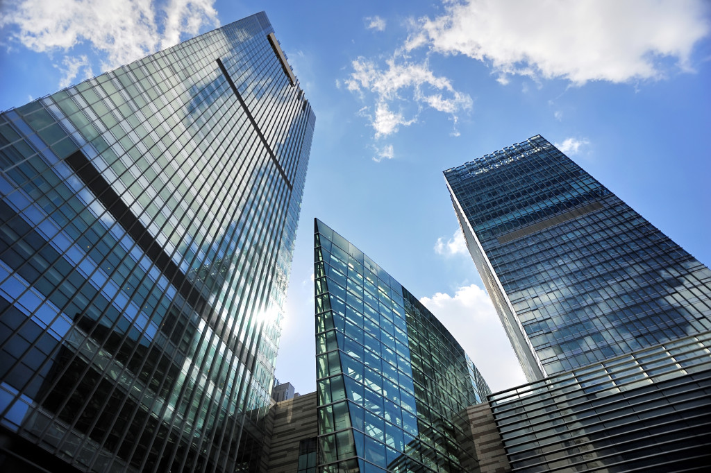 skyscrapers against blue sky