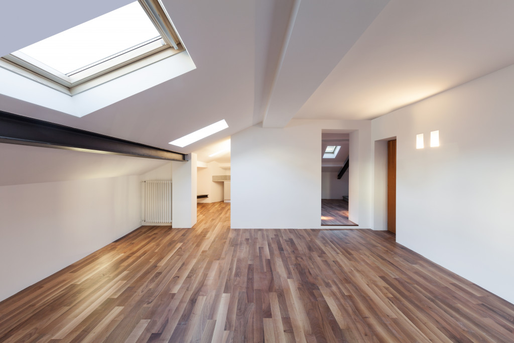 A skylight in an empty bedroom